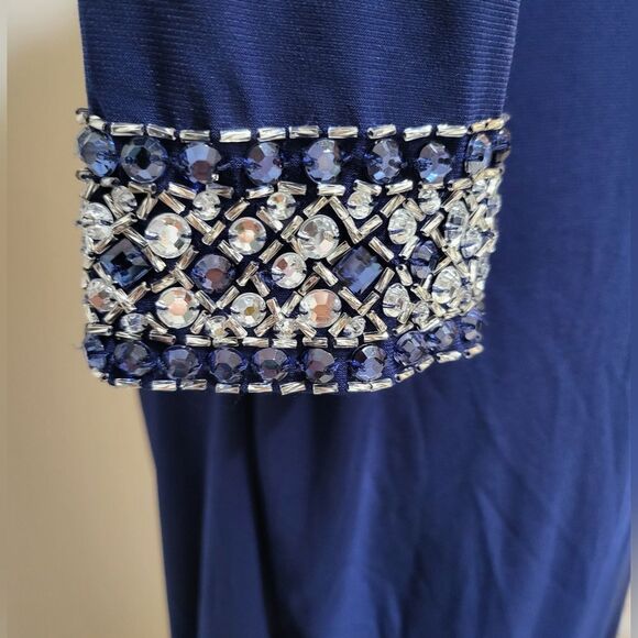 Alex Evenings Dress Side Ruched Cascade,Keyhole Embellished NWT size 12 Blue - Picture 5 of 6